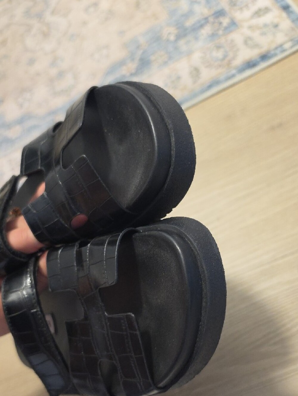 Steve Madden Black Croc-Embossed Slide Sandals - Picture 4 of 7